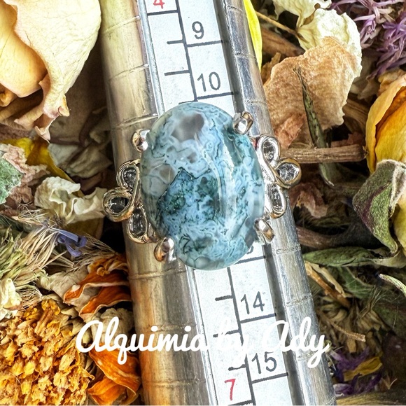 Alquimia Jewelry - Moss agate silver gem ring  OVAL
